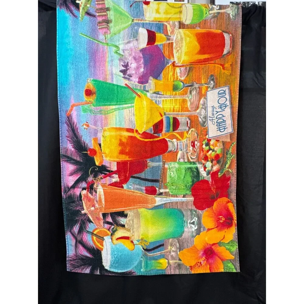 Ben Kaufman Always Happy Hour Tropical Cocktail Beach Towel Colorful 100% Cotton
